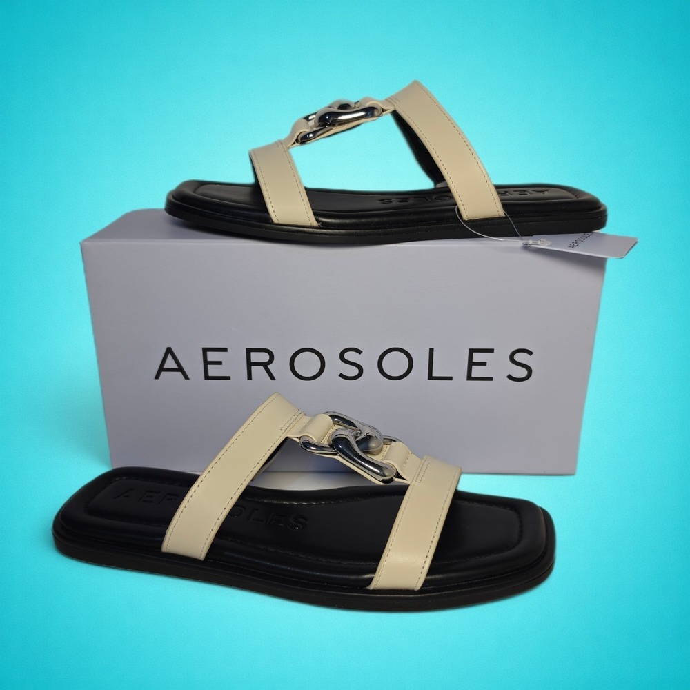 New Women's Aerosoles Boston Eggnog Leather Sandals, size 7M